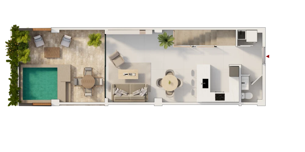 Planta arquitectónica del nivel 1 — dúplex de 2 habitaciones