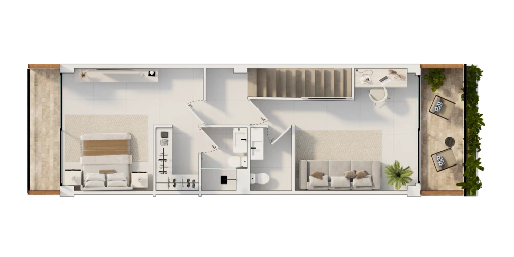 Planta arquitectónica del nivel 2 — dúplex de 2 habitaciones