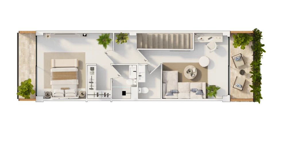 Planta arquitectónica del nivel 1 — dúplex de 1 habitación